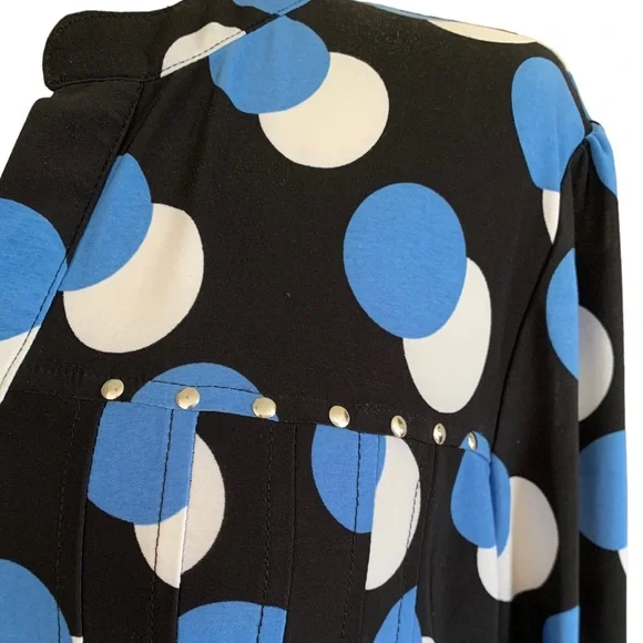 COCOMO Large Black blue white 3/4 sleeve studded women's Pintuck Blouse shirt - Picture 10 of 16